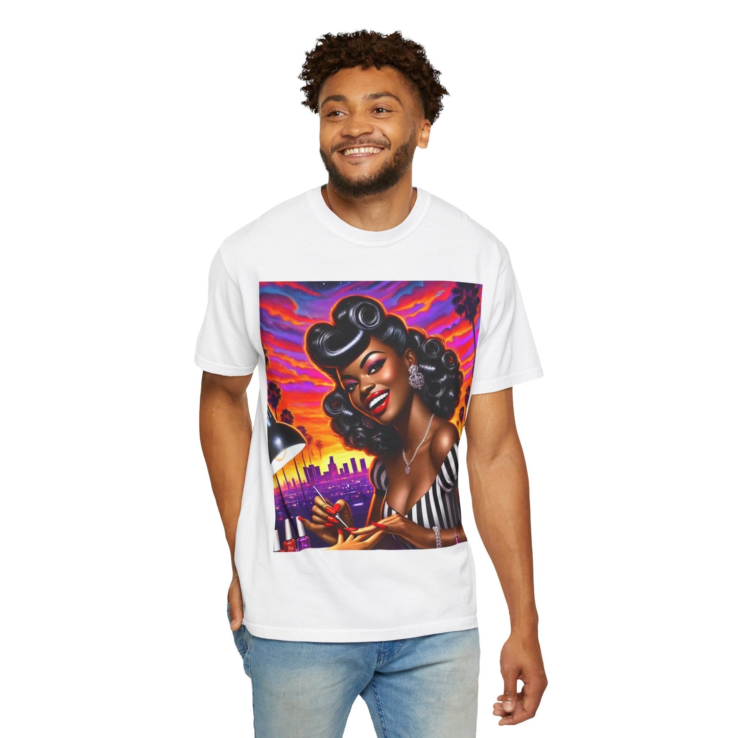 Vibrant Sunset Nail Art T-Shirt for Beauty Lovers