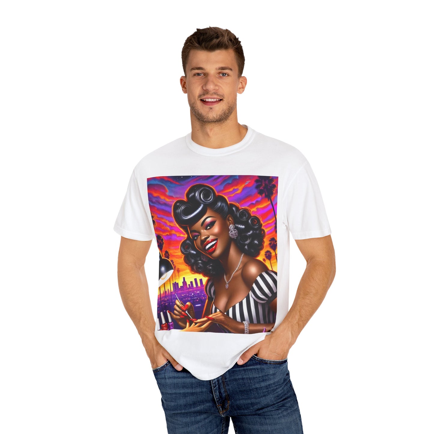 Vibrant Sunset Nail Art T-Shirt for Beauty Lovers