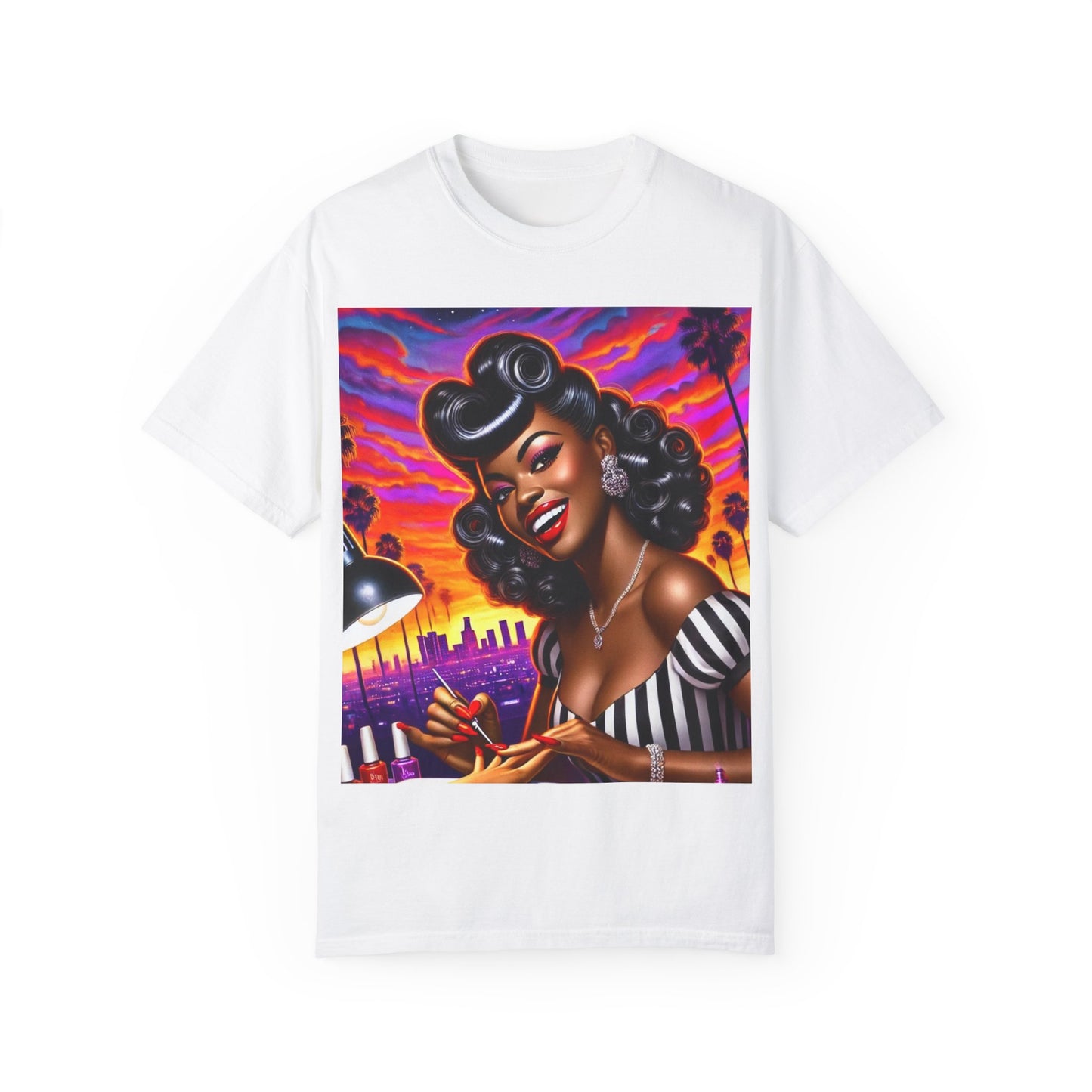 Vibrant Sunset Nail Art T-Shirt for Beauty Lovers